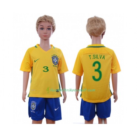 Fußballtrikots Brasilien T.Silva 3 Kinder 2016 Kurzarm Heimtrikotsatz kaufen